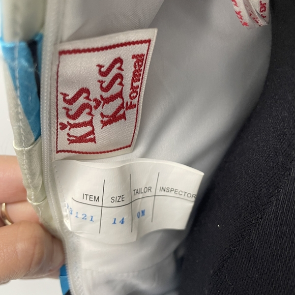 NWOT Kiss Kiss halter Dress w slit. Size 14 in blue, black and ivory - Picture 6 of 6